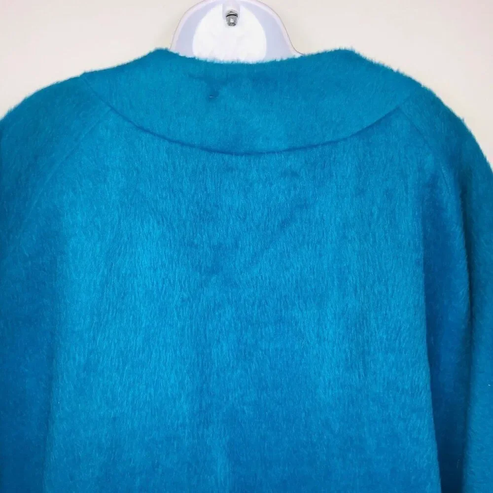 Vintage 50s 60s La Mar Frocks Robe Teal Blue Bathrobe Floral Womens L Faux Fur